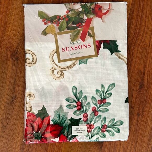 NEW Bardwil linens poinsettia Christmas tablecloth oblong size 60 x 84 - Picture 1 of 4